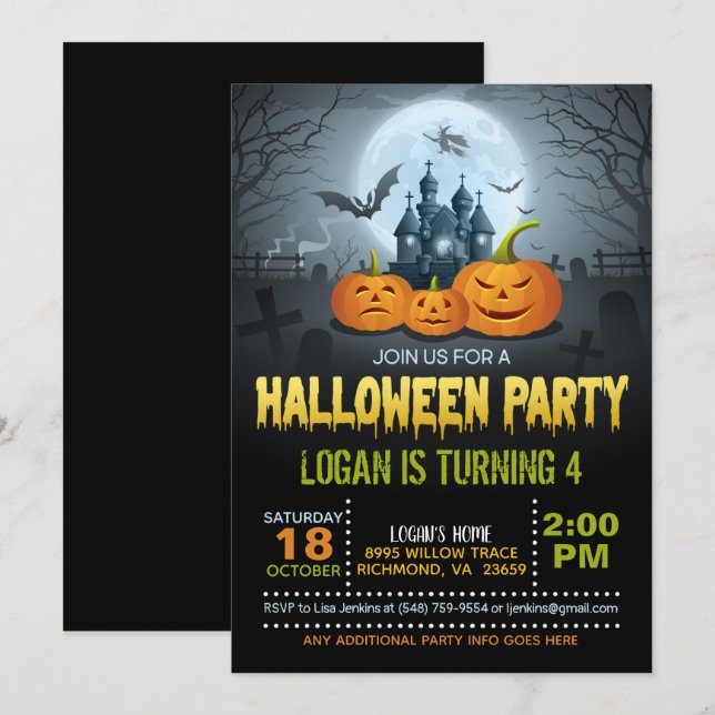 Halloween Birthday Party Invitation (Front/Back)