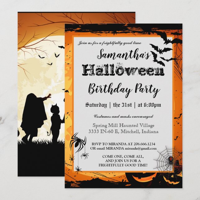 Halloween Birthday Party Invitation Trick-or-Treat (Front/Back)