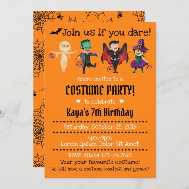 Halloween Birthday Party Invitations (Front/Back)