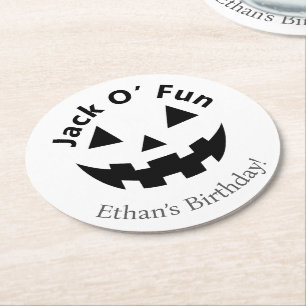 Halloween Birthday Party   Jack O’ Fun Pumpkin  Round Paper Coaster