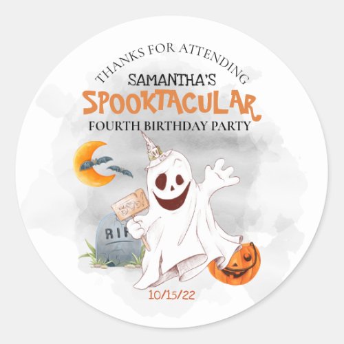 Halloween Birthday Party Kids Spooktacular Ghost  Classic Round Sticker