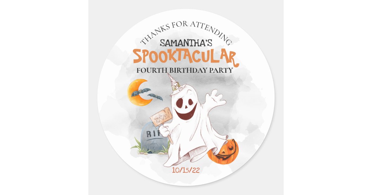 Halloween Birthday Party Kids Spooktacular Ghost Classic Round Sticker ...