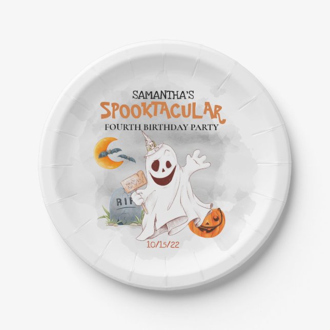 Halloween Birthday Party Kids Spooktacular Ghost  Paper Plates (Front)