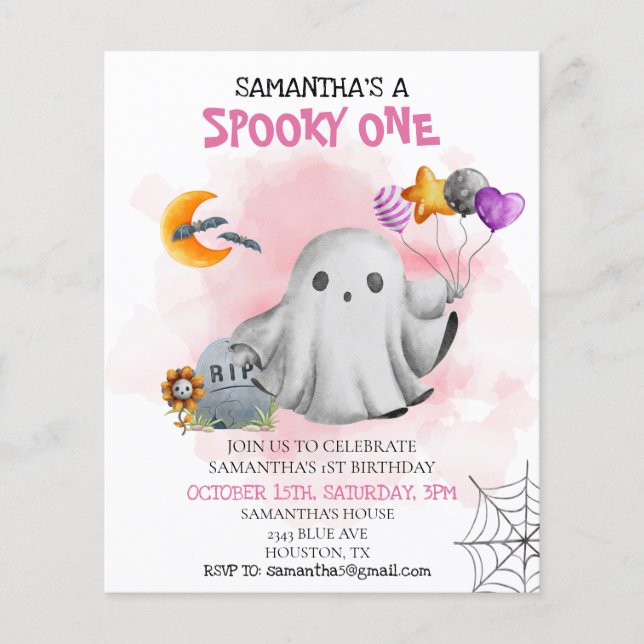 Halloween Birthday Party Kids Spooky One Ghost (Front)