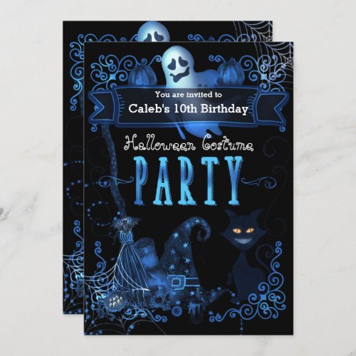 Halloween Birthday Party Magical Blue Glow Lights Invitation