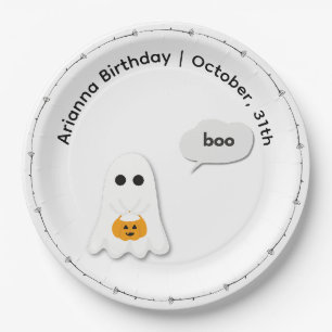 Halloween Birthday Party Minimal Ghost Design Paper Plates