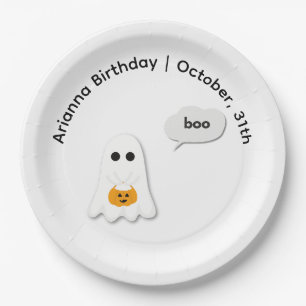 Halloween Birthday Party Minimal Ghost Design Paper Plates