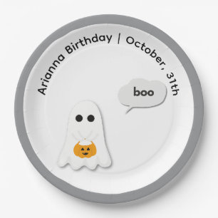 Halloween Birthday Party Minimal Ghost Design Paper Plates