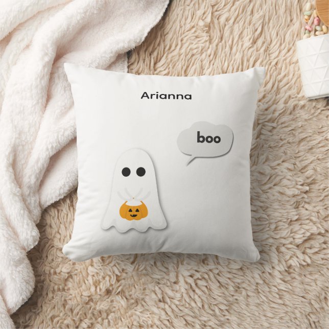 Halloween Birthday Party | Minimal Ghost Design Throw Pillow (Blanket)