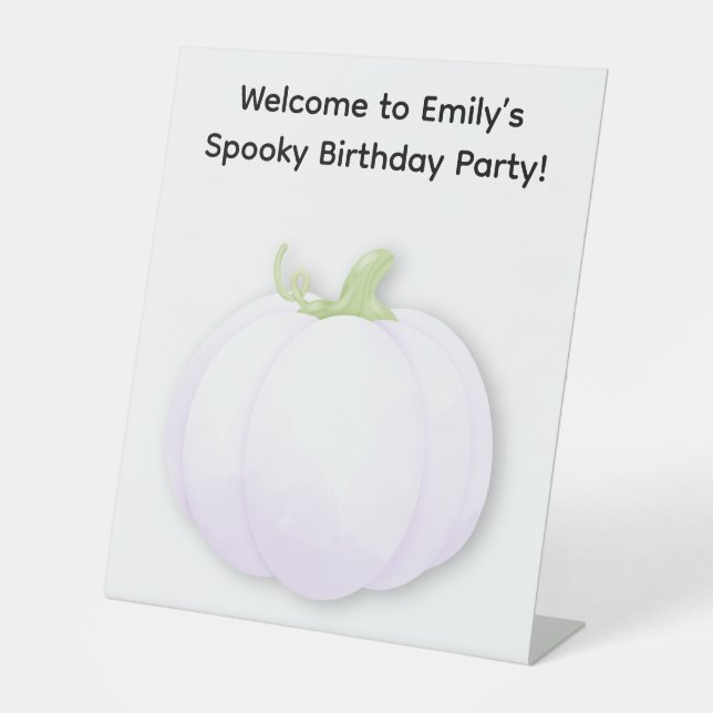 Halloween Birthday Party | Minimal Pumpkin Design Pedestal Sign (Front)