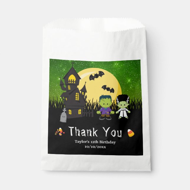 Halloween Birthday Party Monsters Green Favor Bag (Front)