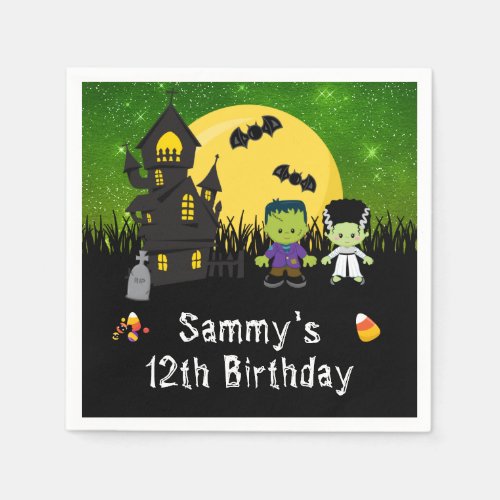 Halloween Birthday Party Monsters Green Napkins