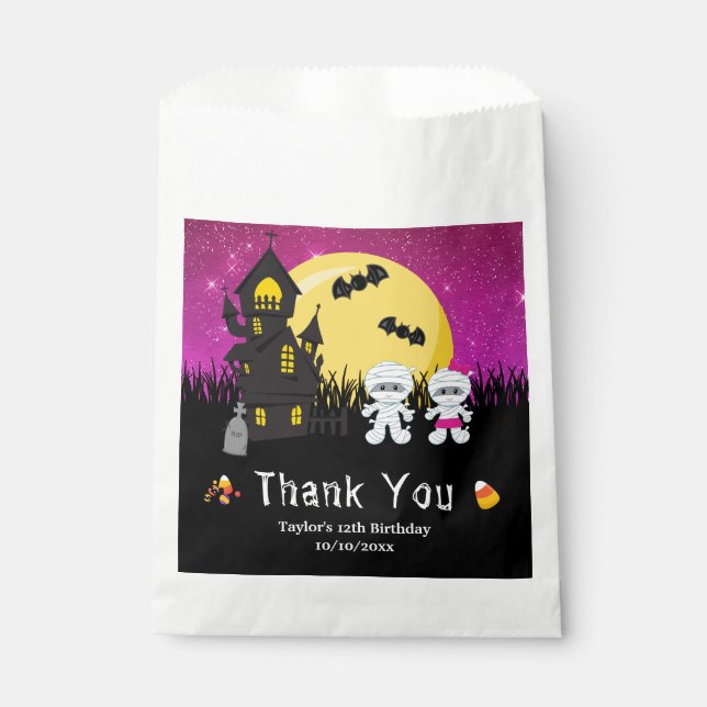 Halloween Birthday Party Mummy Pink Favor Bag (Front)