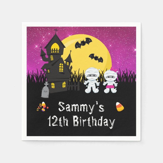 Halloween Birthday Party Mummy Pink Napkins (Front)