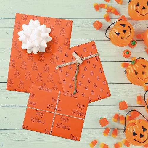 Halloween Birthday Party Name And Age Orange Wrapping Paper Sheets