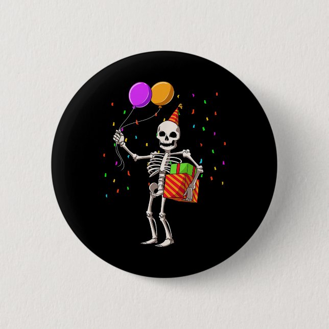 Halloween Birthday Party Outfit Skeleton Birthday  Button (Front)