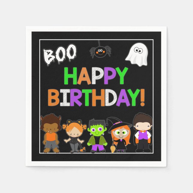 Halloween Birthday Party Paper Napkins (Front)