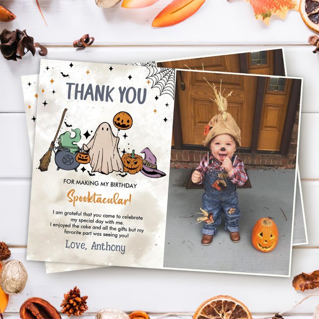 Halloween Birthday Party Photo Thank You Card (Creator Uploaded)