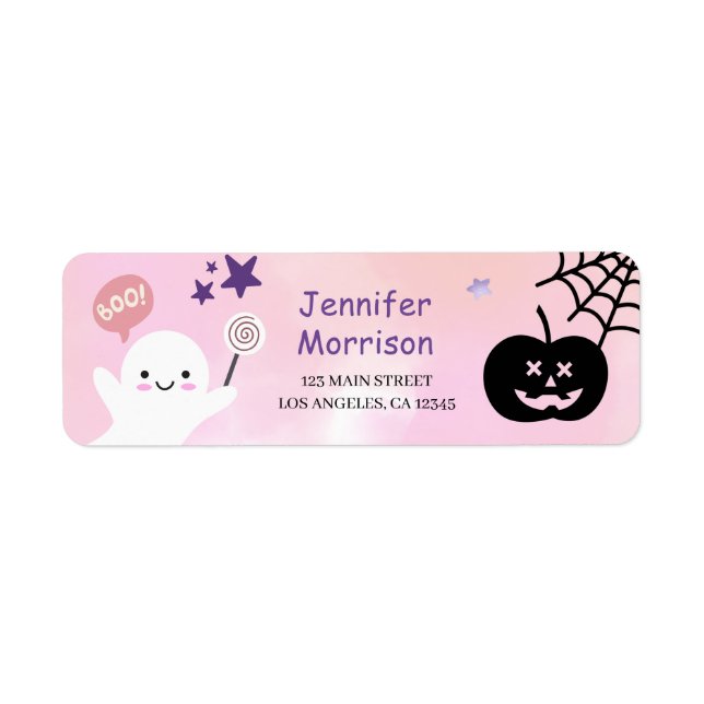 Halloween Birthday Party Pink Girl Spooky Address Label (Front)