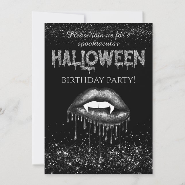 Halloween Birthday Party Silver Glitter Invitation (Front)