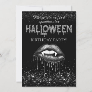 Halloween Birthday Party Silver Glitter Invitation