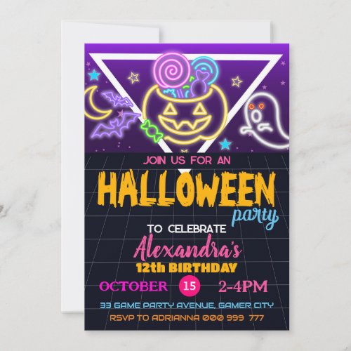 Halloween Birthday Party Spooky Birthday Neon Invitation