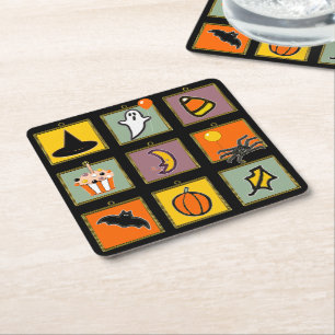 Halloween Birthday Party Square Paper Coaster