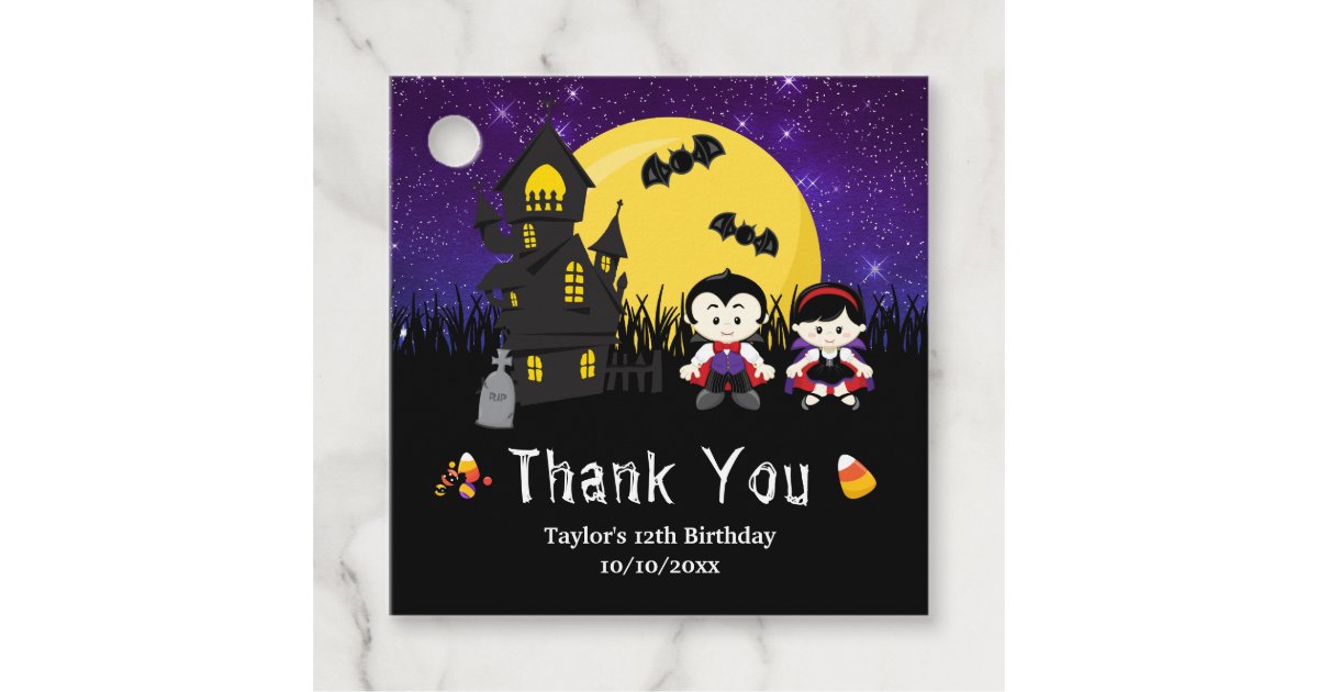 Halloween Birthday Party Vampires Purple Favor Tags | Zazzle