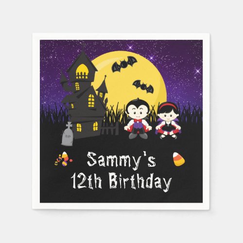 Halloween Birthday Party Vampires Purple Napkins