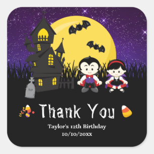 Halloween Birthday Party Vampires Purple Square Sticker