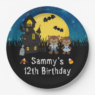 Halloween Birthday Party Werewolf Blue Paper Plates