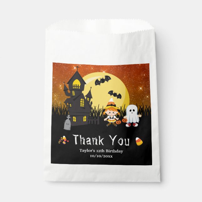 Halloween Birthday Party Witch Ghost Orange Favor Bag (Front)