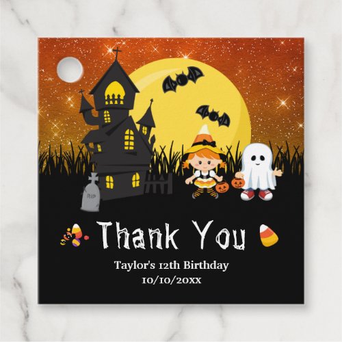 Halloween Birthday Party Witch Ghost Orange Favor Tags