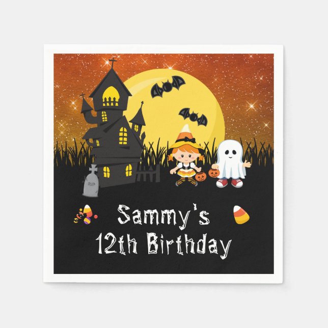Halloween Birthday Party Witch Ghost Orange Napkins (Front)