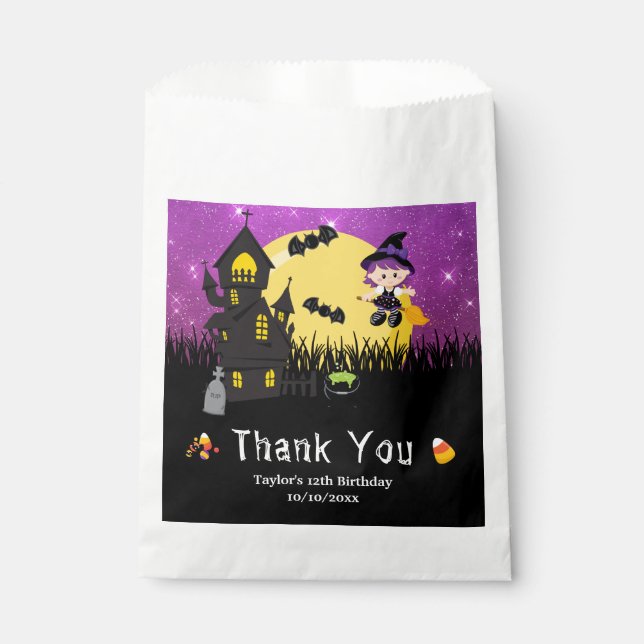 Halloween Birthday Party Witch Purple Favor Bag (Front)