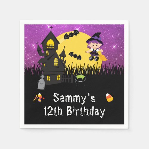 Halloween Birthday Party Witch Purple Napkins