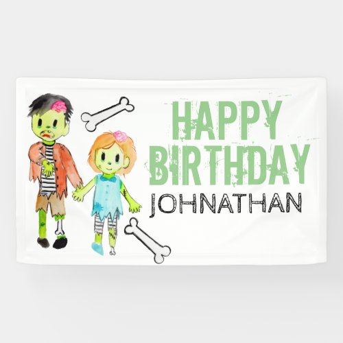 Halloween birthday party zombie banner sign