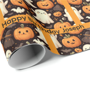 Halloween Birthday Personalize Name Boy or Girl Wrapping Paper