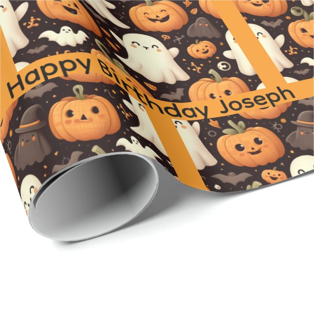 Halloween Birthday Personalize Name Boy or Girl Wrapping Paper (Roll Corner)