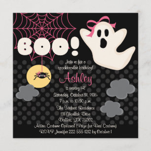 Halloween Birthday Pink Ghost Invitations
