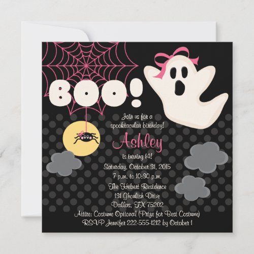 Halloween Birthday Pink Ghost Invitations