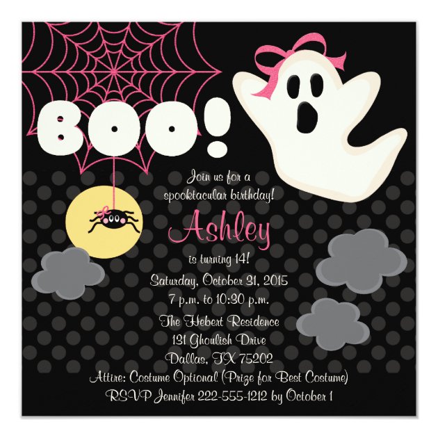 Halloween Birthday Pink Ghost Invitations