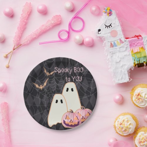 Halloween Birthday Plate Pink Orange Ghost Bat JOL