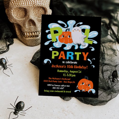Halloween BIrthday Pool Party Invitation