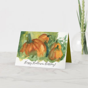 Halloween Birthday Pumpkin Patch Watercolor Card