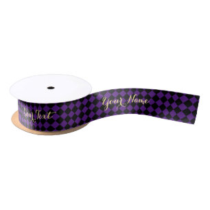 Halloween Birthday Purple Black Harlequin Pattern Satin Ribbon