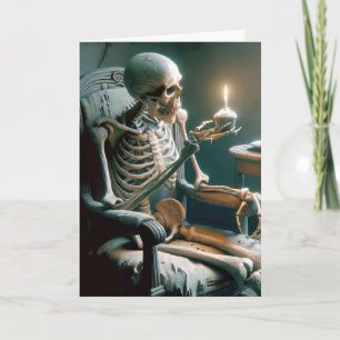 Halloween Birthday Skeleton In Old Chair Card