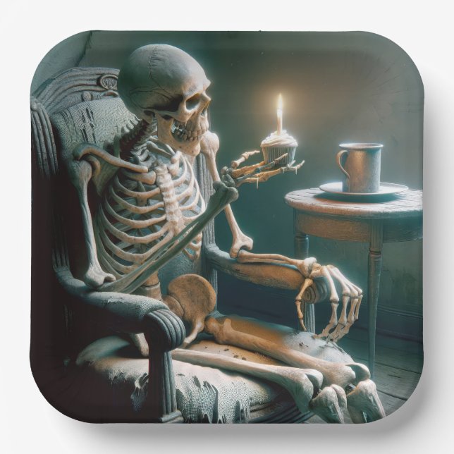 Halloween Birthday Skeleton  Paper Plates (Front)