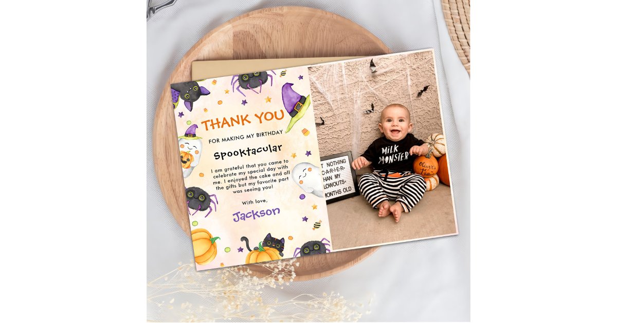 Halloween Birthday Spooktacular Photo Thank You Card | Zazzle