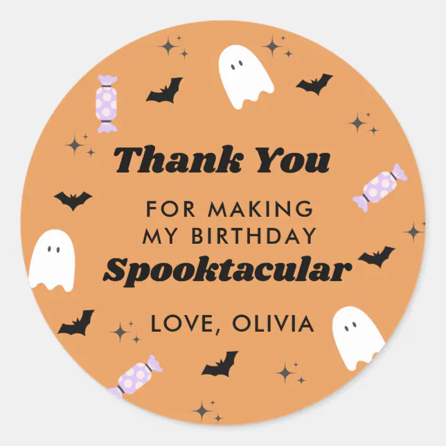 Halloween Birthday Spooktacular Thank you Classic Round Sticker | Zazzle